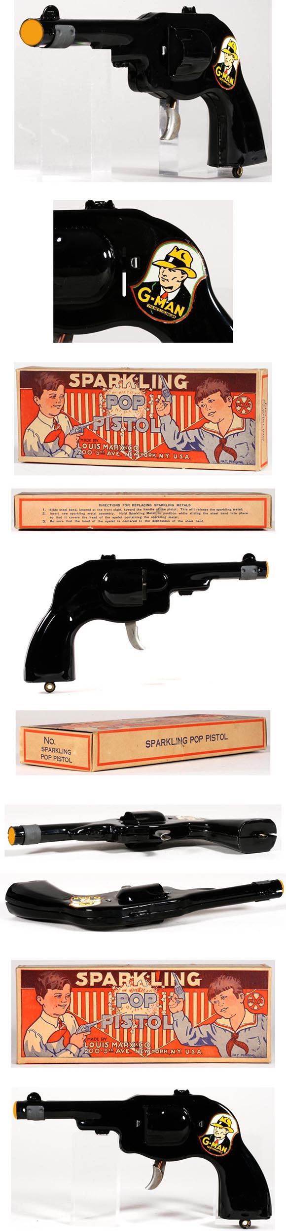 1935 Marx, G-Man Sparkling Pop Pistol in Original Box (#3)